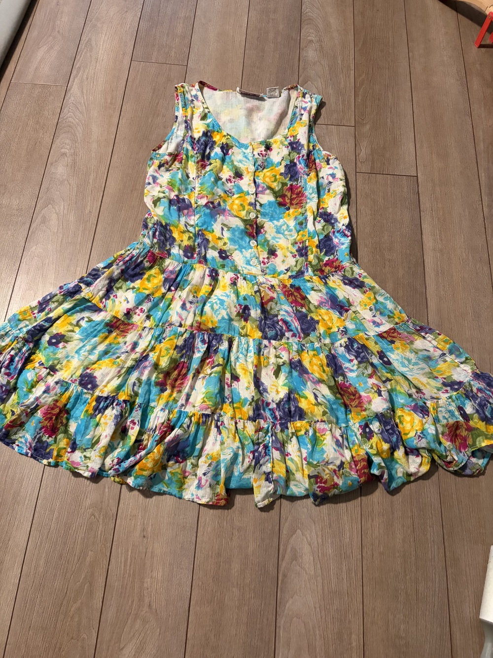 Sugar Co. Ltd Women's Multicolor Floral Tiered Cotton Sundress Size M Vintage